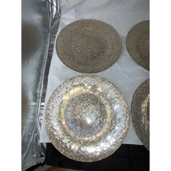 NEW AKCAM TURKISH GLASS GOLD RAINBOW IRIDESCENT DINNER PLATE SET/4 - Picture 6 of 15